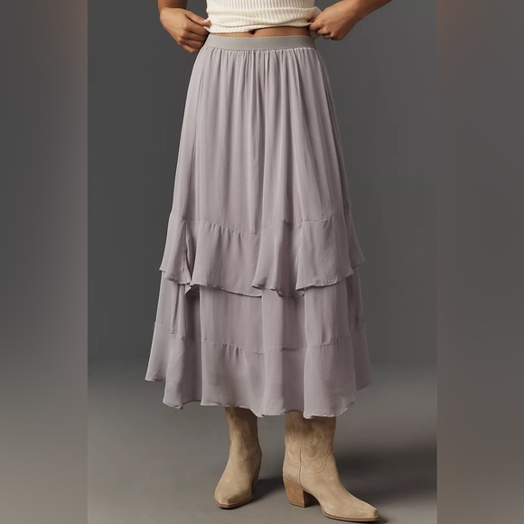 NWT Size M- By Anthropologie Chiffon Ruffle Midi Skirt - Picture 7 of 14